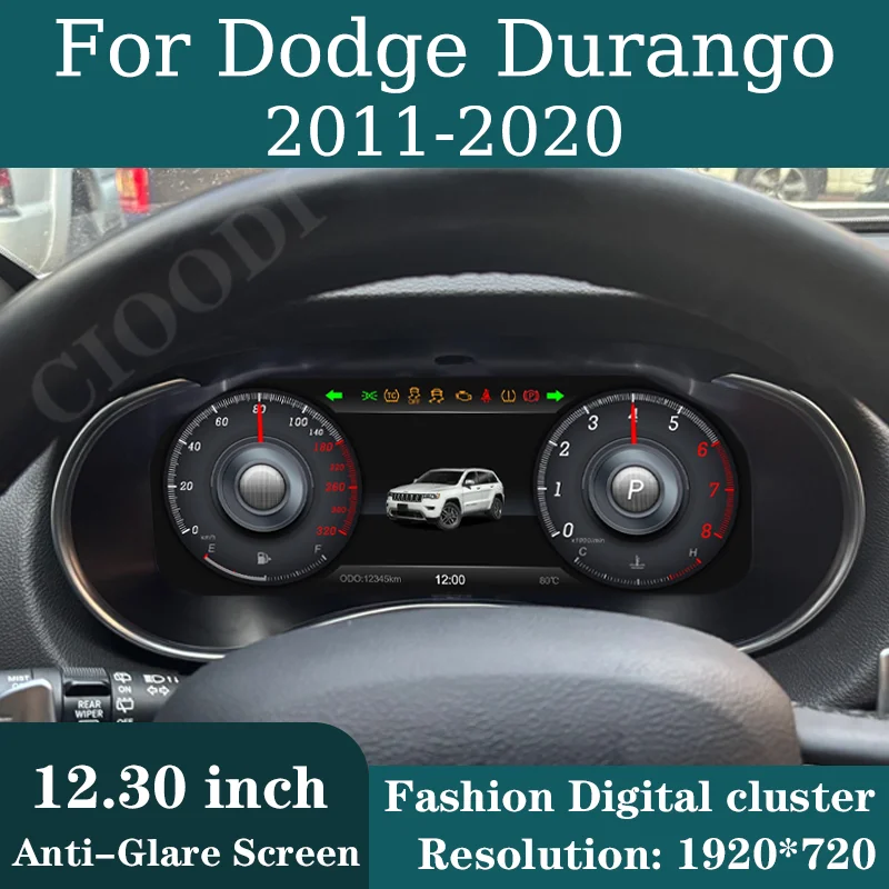 

12,3-дюймовый цифровой LCD-дисплей приборной панели для Dodge Durango 2011-2020, виртуальный кокпит, одометр, спидометр, счетчик скорости, приборная панель с поддержкой CarPlay
