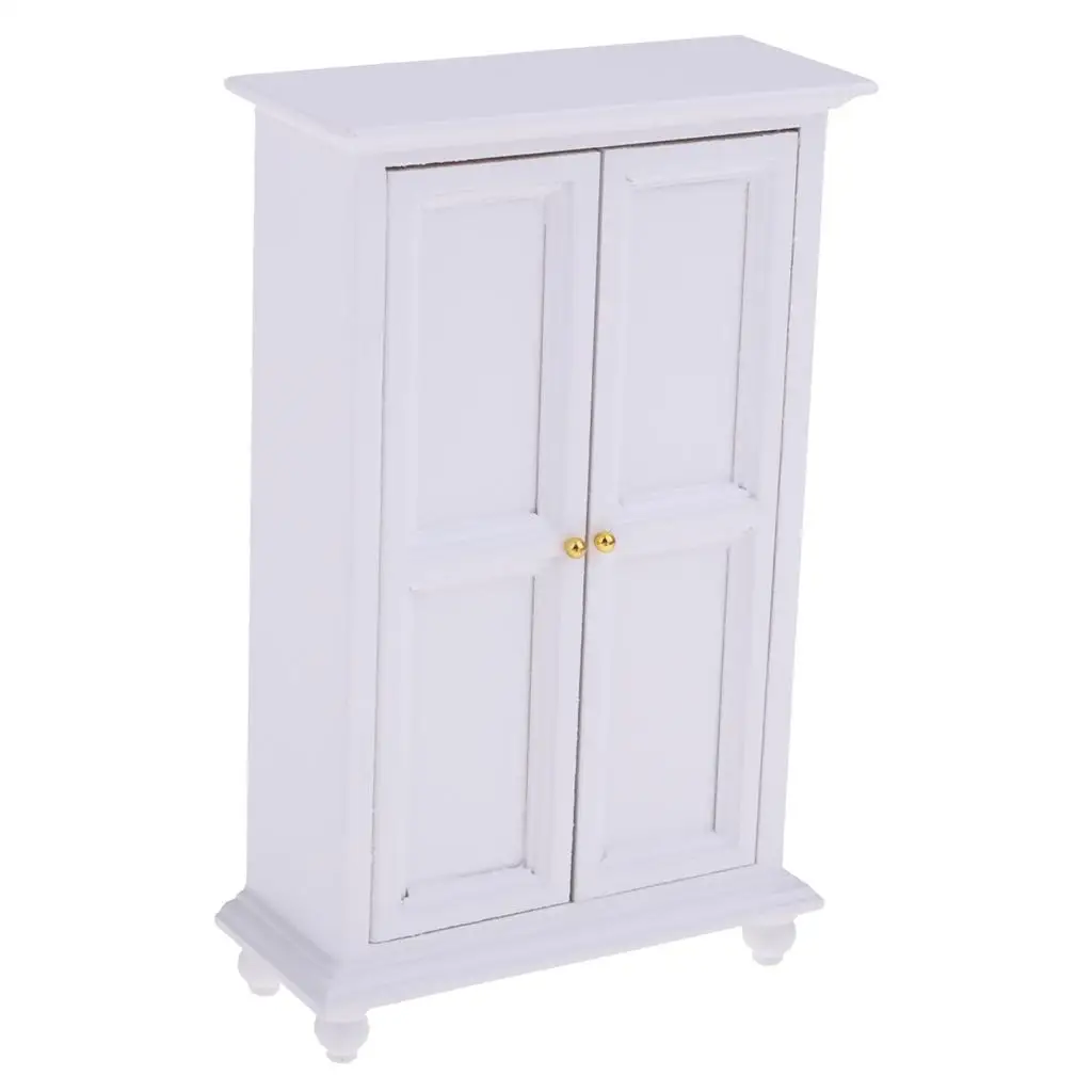 

1 12 Scale Dollhouse Accessories Wooden Cabinet European Style Wardrobe Dolls House Furniture for Playroom Decor