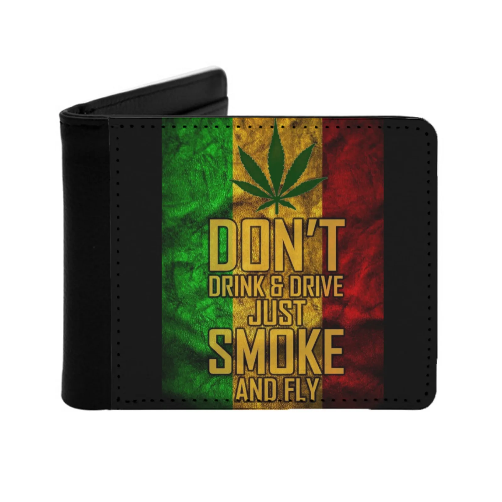 

Smoke And Fly Personalized Men's Leather Wallet Credit Card Pouch Purse Smoke And Fly Rasta Flag Quote Rastafari Weed