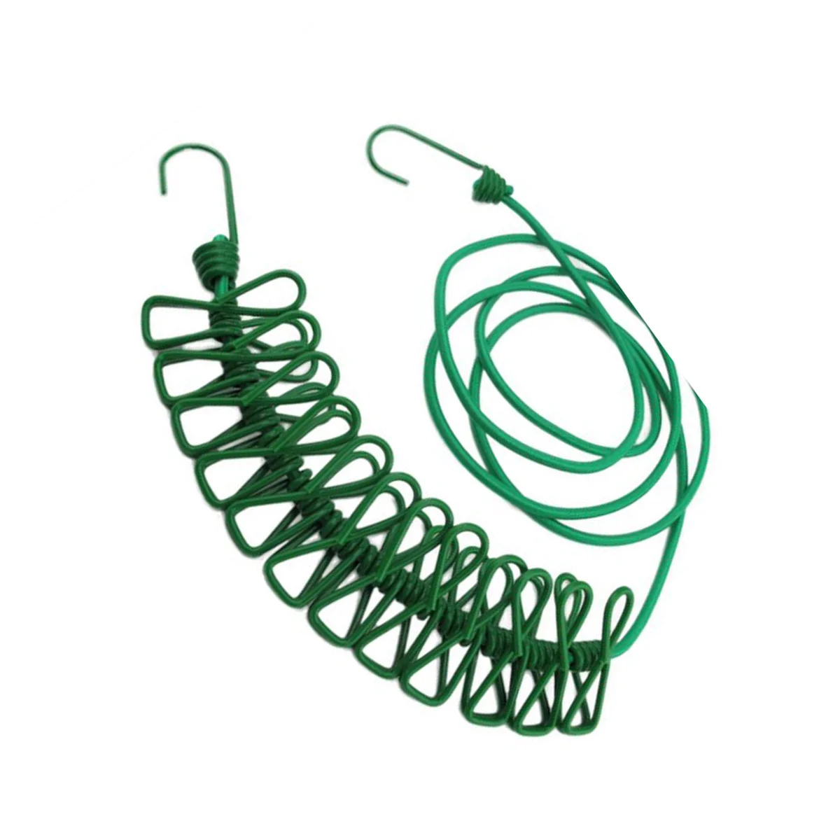 

2 pcs Retractable Clothesline Rope Elastic Travel Washing Line Outdoor Indoor Stretchable Drying Rack Socks Clips Green