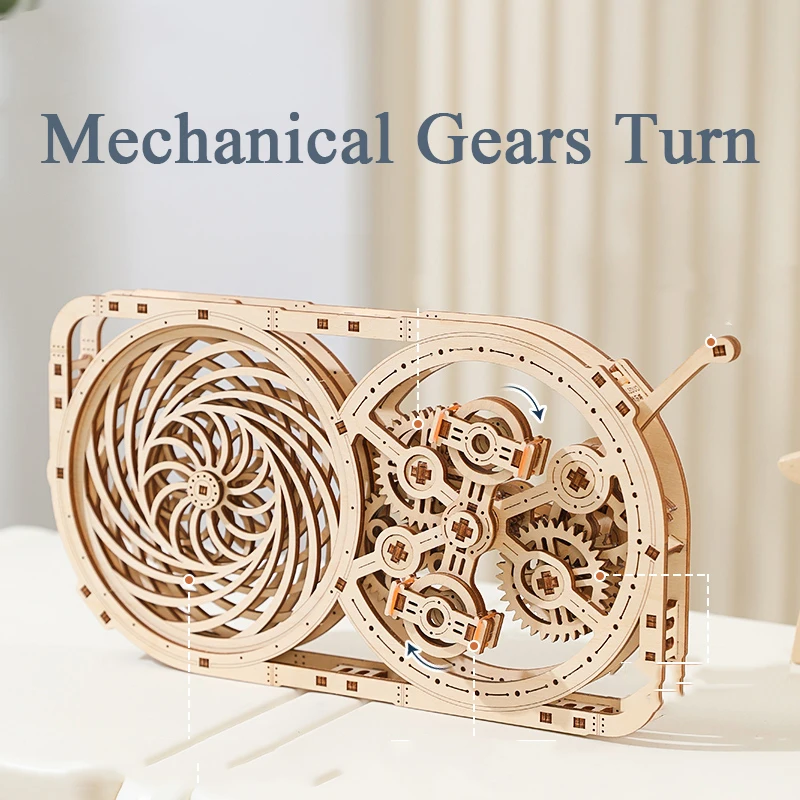 DIY Wooden Model 3D Puzzle Miniature Building Kit Mechanical Gear Rotation Educational Jigsaw Puzzle for Children Birthday Gifts