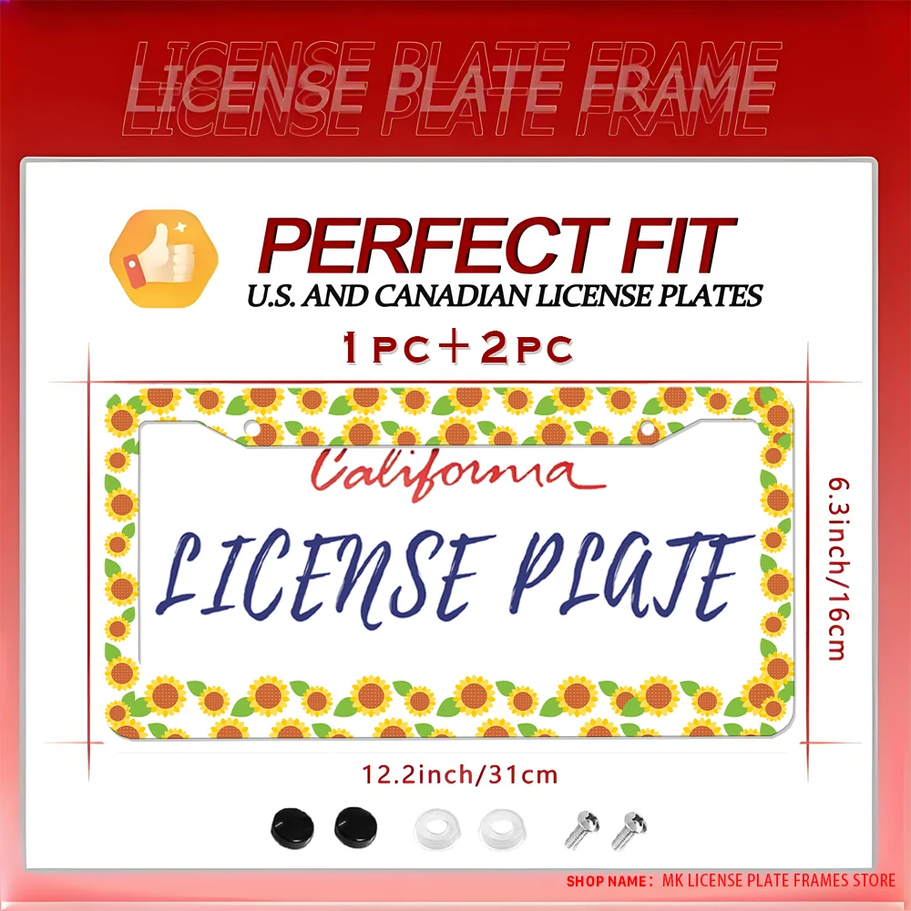 

Novelty Cartoon Sunflower - printed Aluminum 2 - hole License Plate Frame with Screw Kit, Car Decoration & Gift, 6x12 Inches