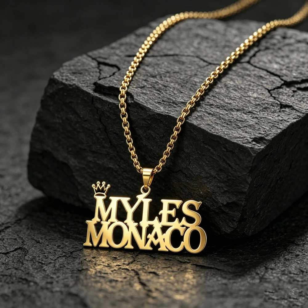 Customized Name Necklace Crown Initial Pendant Personalized Jewelry for Women Men Girls Boys Stainless Steel 18K Gold Plated Cha