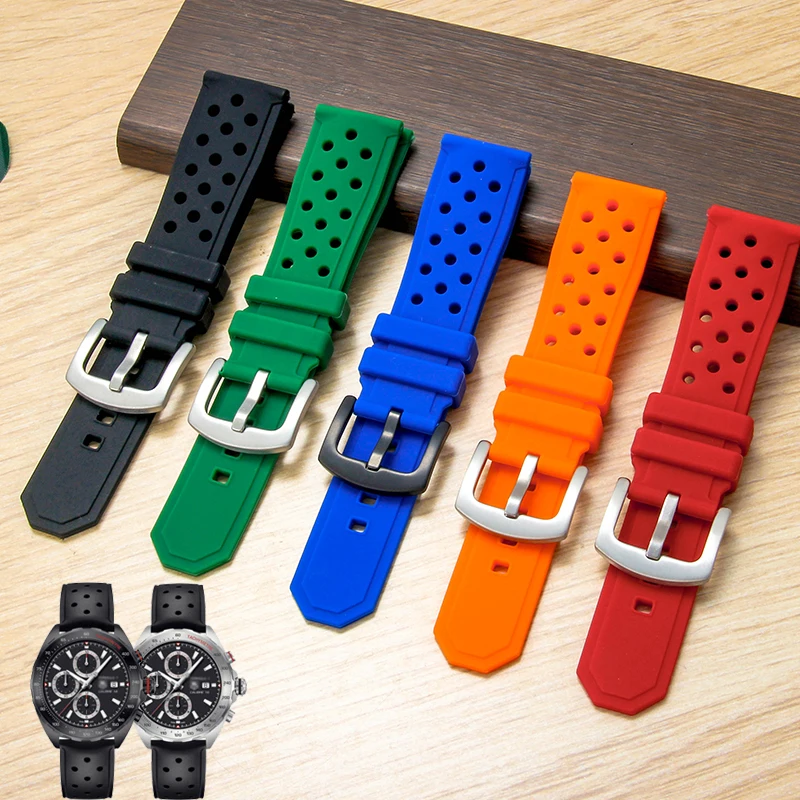 Pulseira de relógio de silicone com design especial respirável e amigável à pele para tag heuer aquaracer série f1, pulseira de múltiplas combinações 22mm