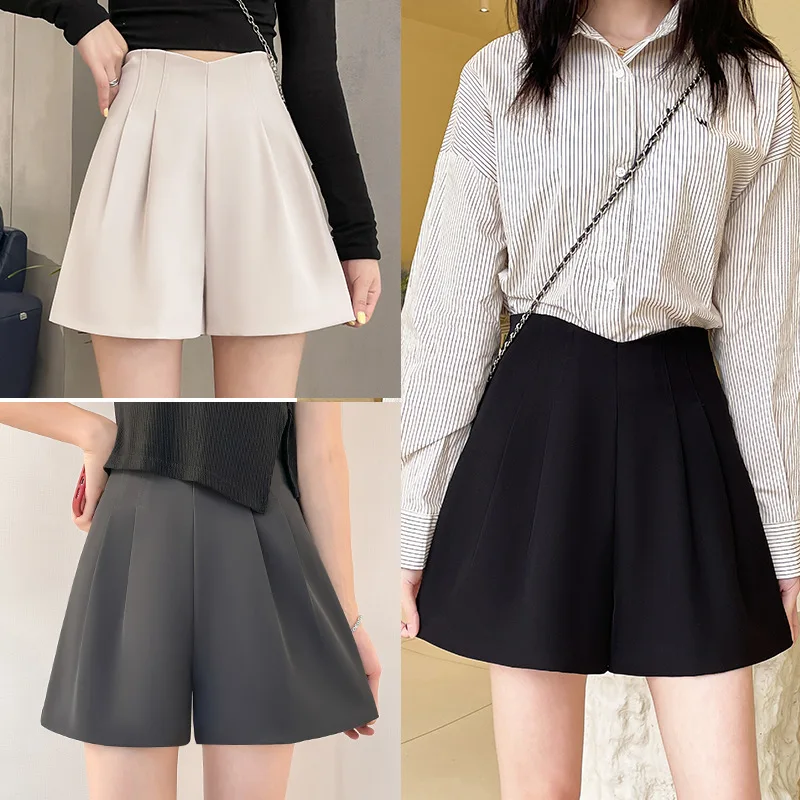 

Женские черные шорты больших размеров с высокой талией, Новое поступление лета, шифоновые шорты трапециевидной формы с широкими штанинами для похудения, шорты-бермуды на заказ