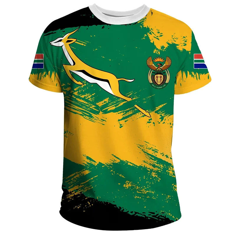 Summer 3D Printed South Africa T Shirt For Men Coat Of Arms Pattern T-shirt Crew Neck Short Sleeves Tops Oversized Tee Shirts