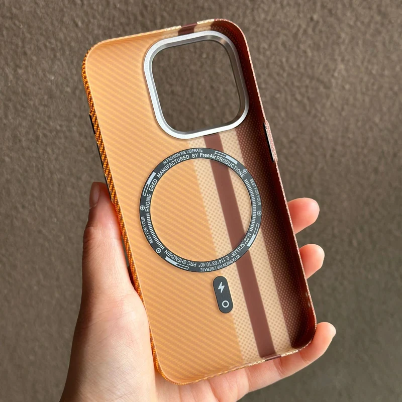 Hit Color Carbon Fiber Texture Magsafe Case For iphone 16 15 14pro 13 12 15pro 15Pro Max Metal Lens Wireless Charging Hard Cover