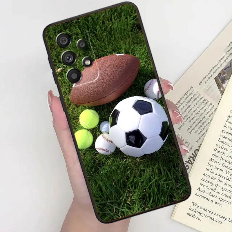 كرة القدم كرة السلة نمط لسامسونج A41 A35 A34 A33 A32 A25 A24 A23 A21s A06 A05 A04 A03 نوت 10 20 الترا 5G غطاء أسود