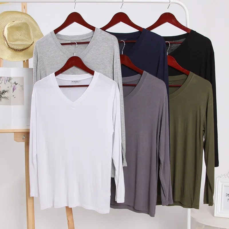 

Modal Men's Pure Color Long Sleeve Casual T-Shirt for Spring Fall Base Layer T-Shirt Breathable High Elasticity Youth Pajama