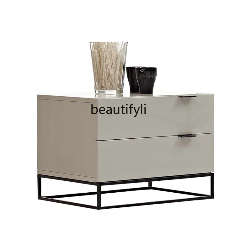 

Nordic Light Luxury Bedside Table Hong Kong Style Bedroom Makeup Storage Cabinet Stainless Steel Side Cabinet