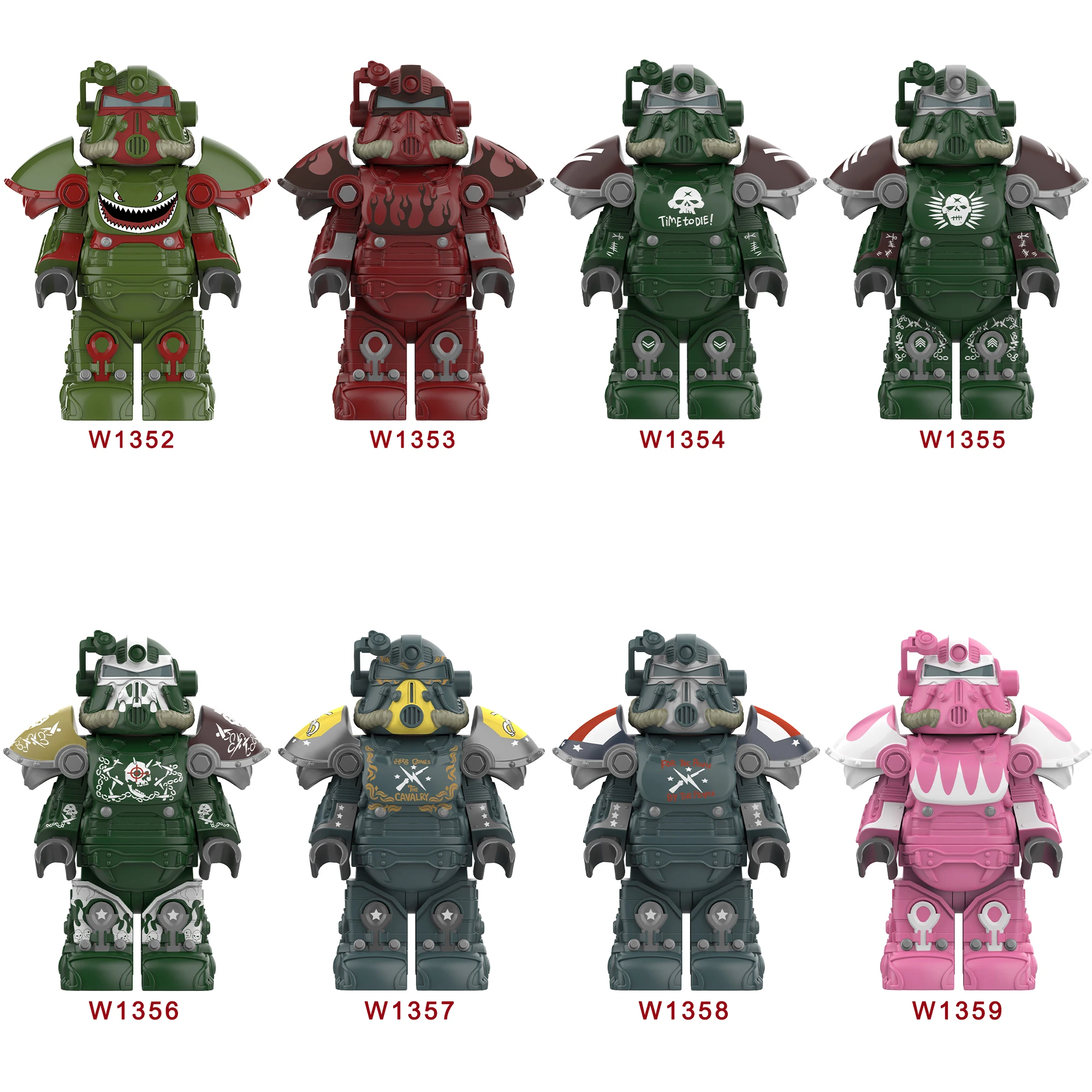 3pcs Military T51 Armor BOS Soldiers Mini Anime Action Fallouts Figures Robot Knights Building Blocks Bricks Toys Gifts