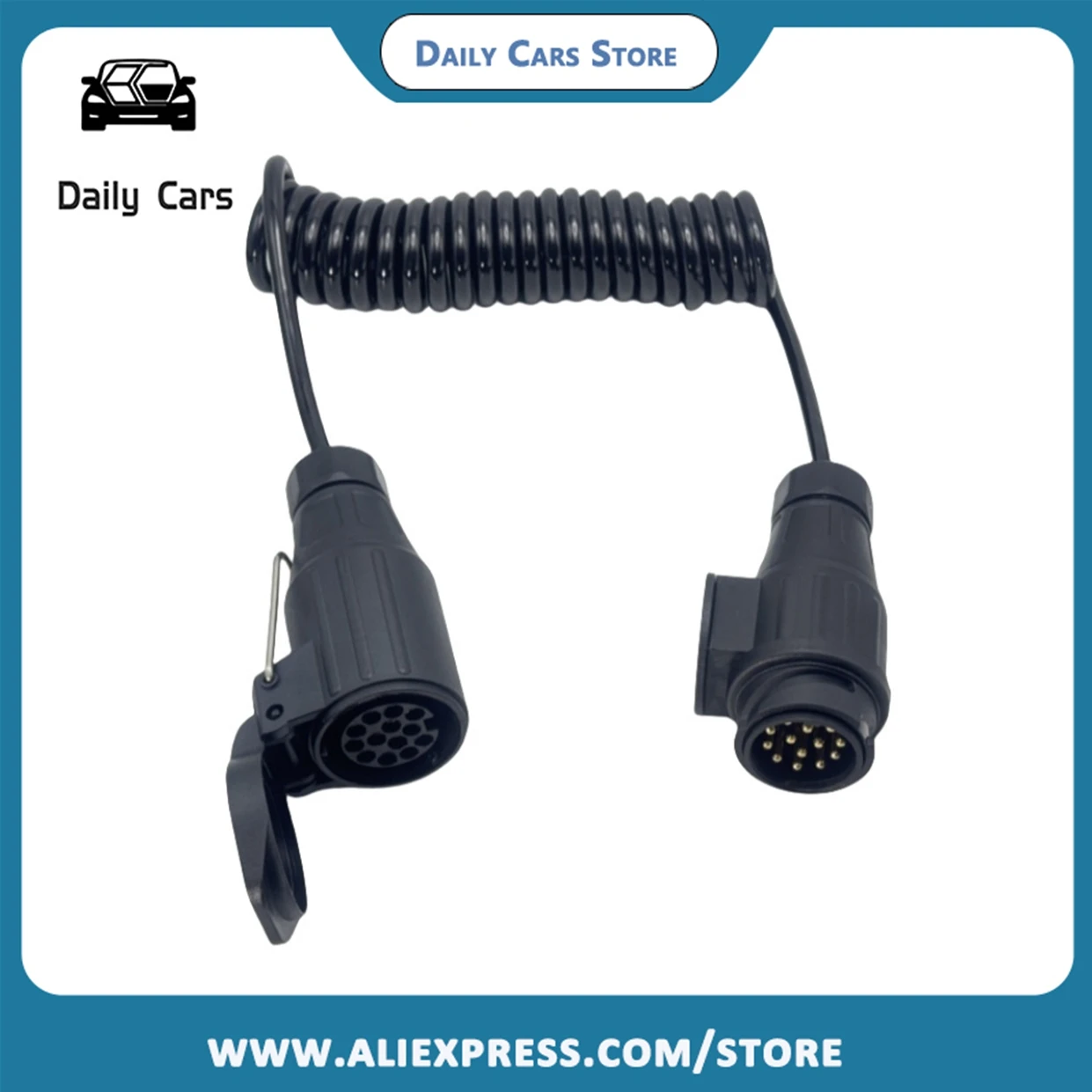 

Coiled 13 Pin Trailer Cable 3 m with Strong PVC Electric Cable and Waterproof Socket for Dependable Trailer Connection