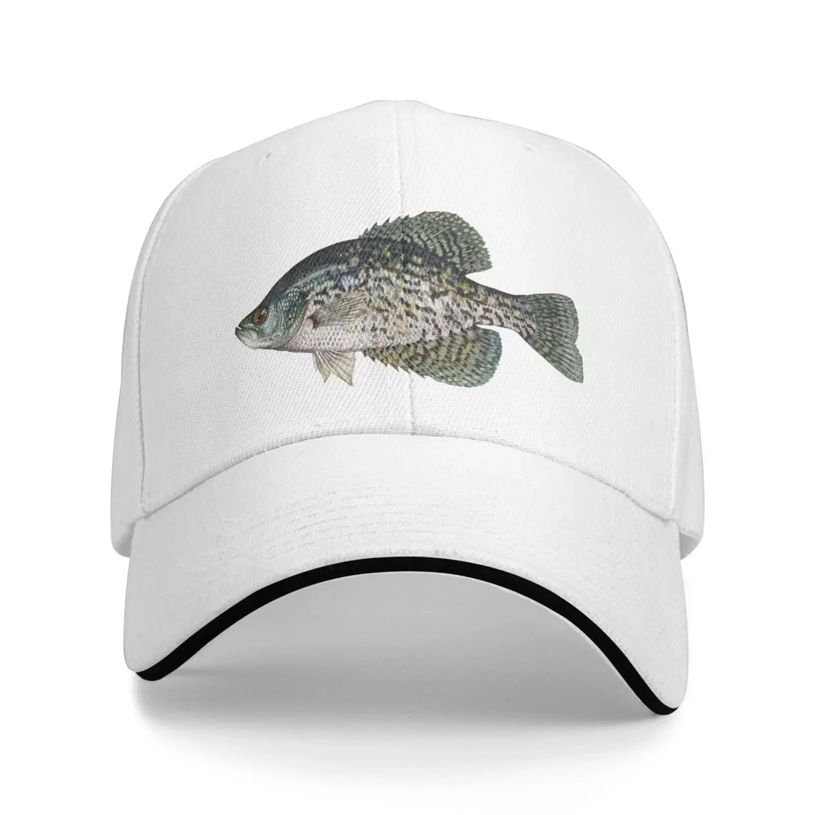 Crappie Fish Baseball Cap Men Women - Duck Tongue Classic Sandwich Hat Plain White