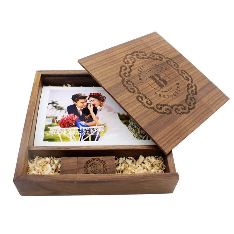 Photo Wooden Box USB 2.0 Flash Drive 4GB 8GB 16GB 32GB 64GB 128G Wedding Gifts Pen Drives Real Capacity Memory Stick Photography