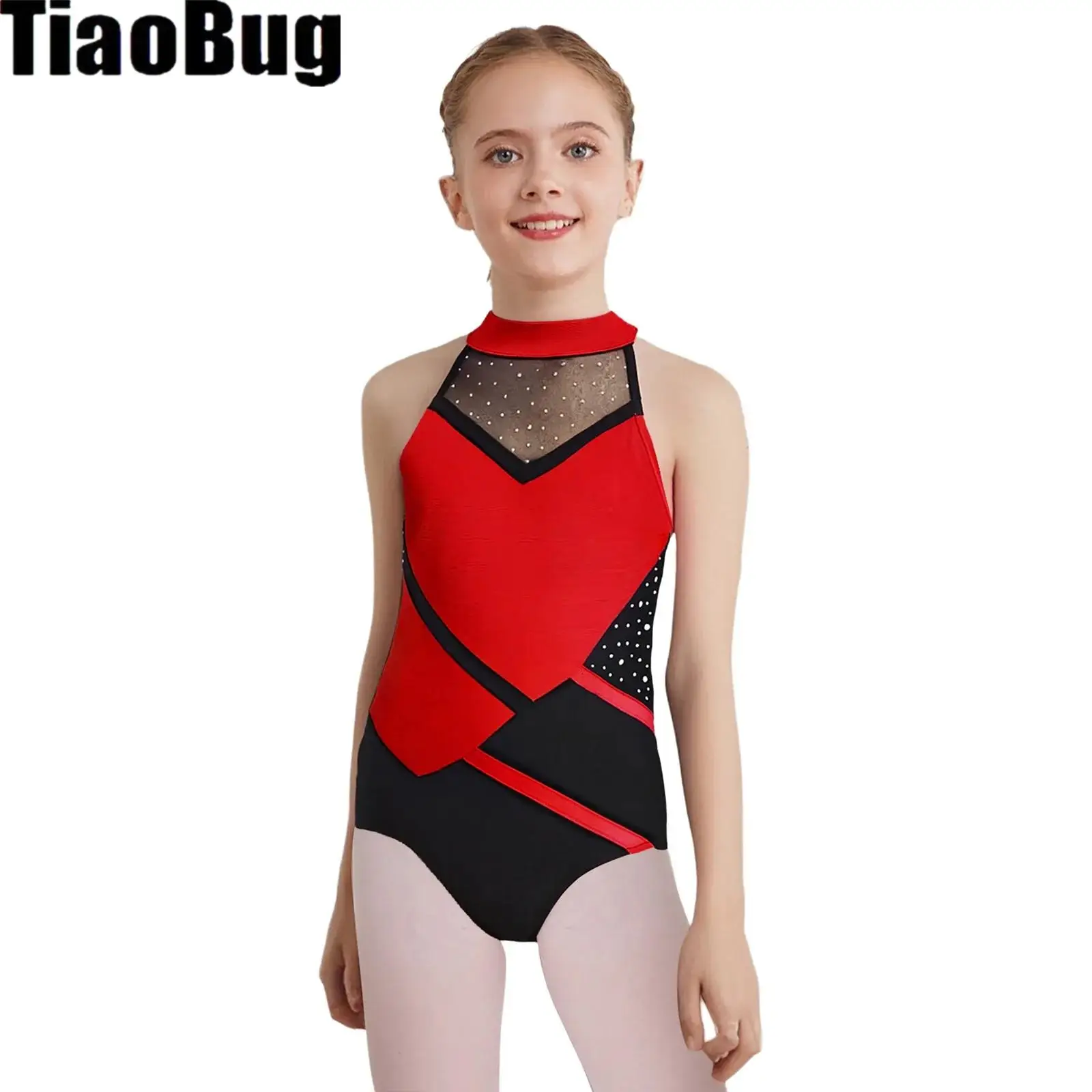 

Детский гимнастический балетный трико для девочек, костюм для выступлений, боди с ремешками на спине и стразами, костюмы для фигурного катания Йоги