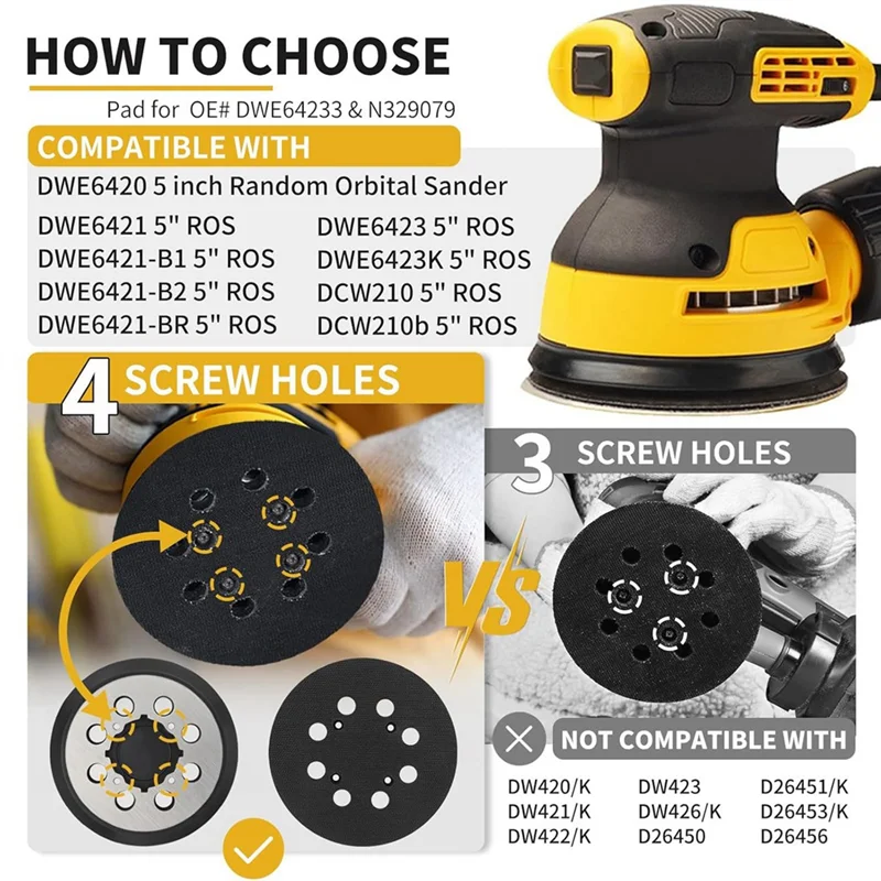 

ABKP-5 дюймов Сменная орбитальная подушечка с 8 отверстиями на липучке для DWE6423 6423K DWE6421 с 4 пеной и 36 шт. шлифовальной шлифовальной подушкой D