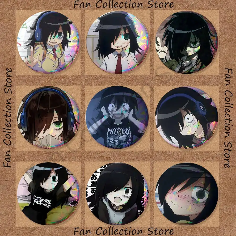 W-Watamote Tomoko Kuroki  Badges Creative Tinplate Button Pins Brooch Creative Quotes Badge Clothes Backpack Jewelry Gift