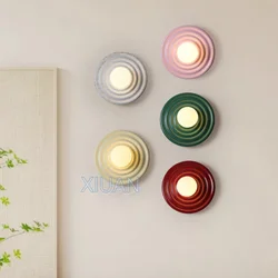 Vintage Colorful Living Room Wall Lamps Red Green Pink White Resin Bedside Light Japanese Round Stair Hallway Wall Light LED G4