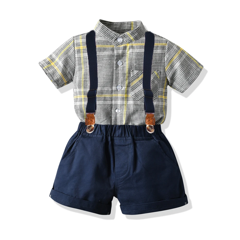 

top and top Kids Boys Cusual Clothes Sets Short Sleeve Shirts with Bow Tie+Overalls 2PCS Suit Toddler Children Outfits