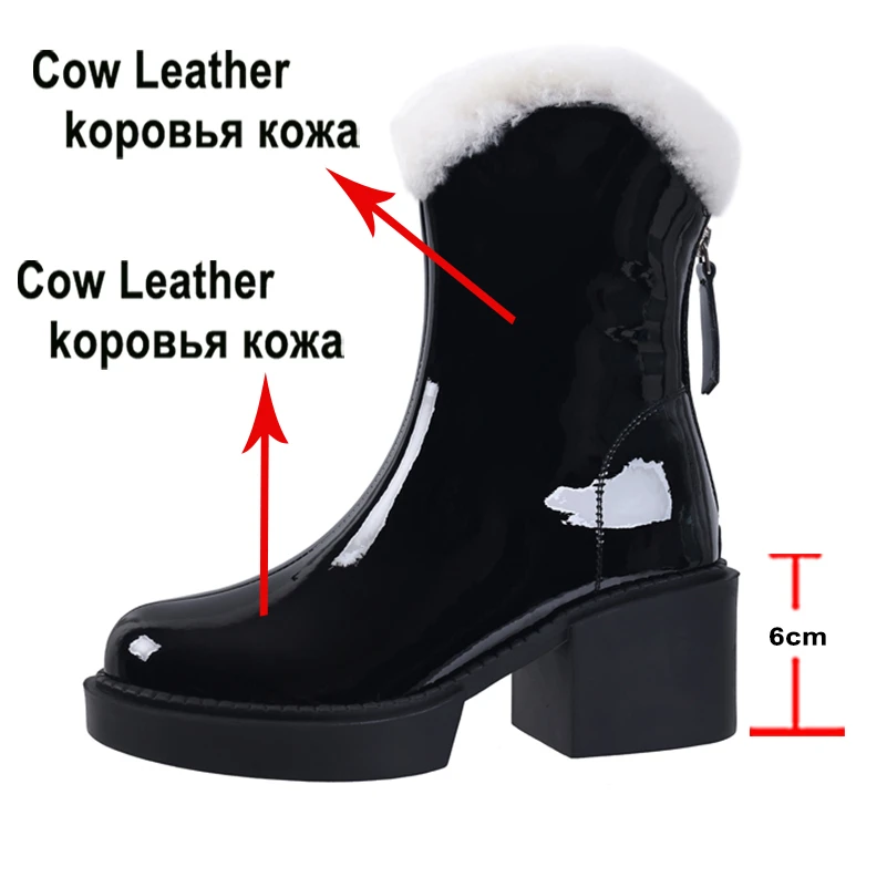 Meotina Women Genuine Leather Ankle Short Boot Round Toe Platfrom Thick High Heels Zipper Western Cowgirl Boot Lady Shoes Winter