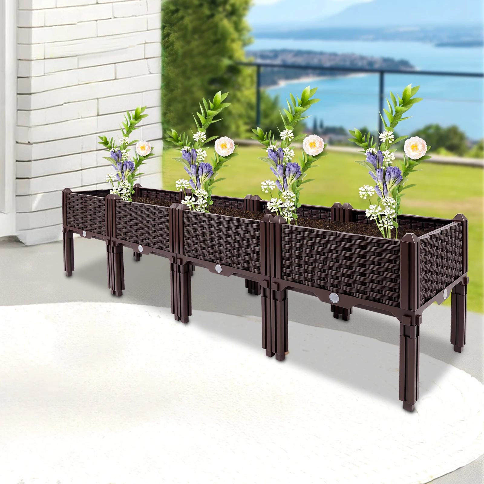 

Brown Elevated Rectangular Garden Bed 4-Raised, Easy Install with English Manual, Ideal for Plant Enthusiasts/Housewarming Gift