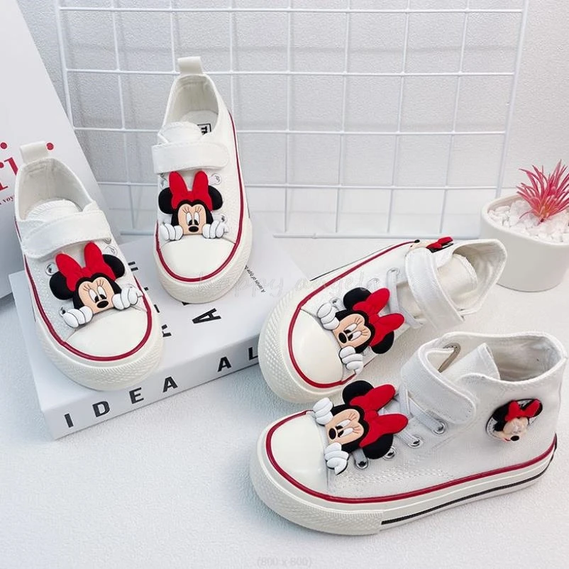 Kawaii Kids Canvas Shoes Disney Cartoon Mickey Minnie Sport Shoes Children Fashion Print Sneakers Shoes Boys Girls Tennis Shoes