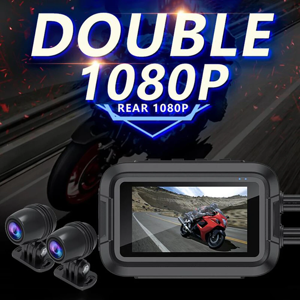 Dual Lens Dash Cam Parking Monitor HD 1080P Motorcycle Video Recorder Front Rear View Motorcycle Camcorder 150 Degree View Angle