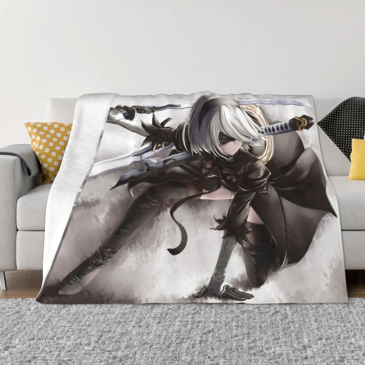 NieR Automata Blanket YoRHa 2B Game Wool Throw Blankets Airplane Travel Printed Ultra-Soft Warm Bedspread