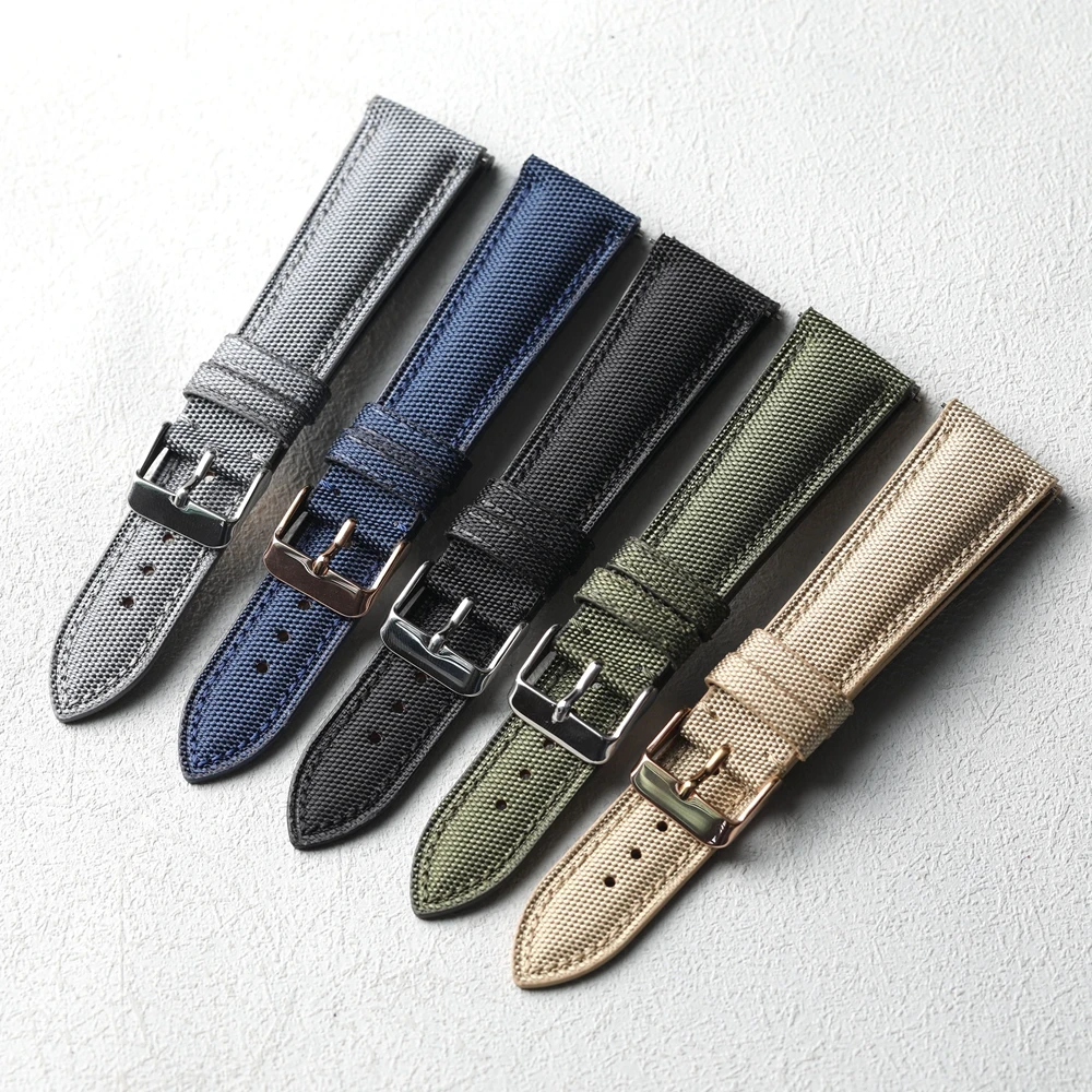 High end Oxford cloth+genuine leather strap, 18 19 20 22MM soft and quick release, retro dustproof, waterproof and wear-resistan