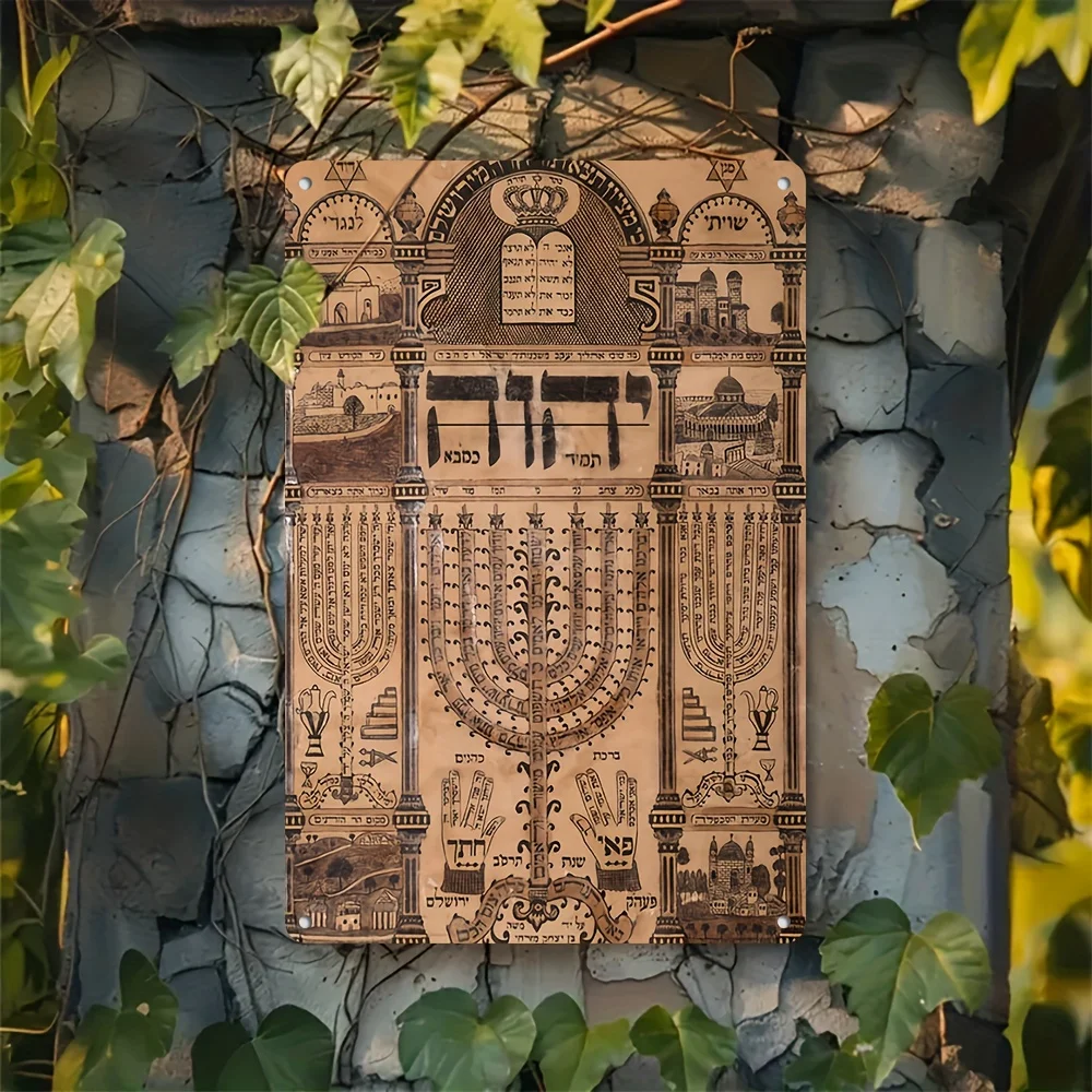 CIFBUY Vintage Hebrew Aluminum Wall Art Waterproof Durable Metal Sign For Home Living Room Bedroom