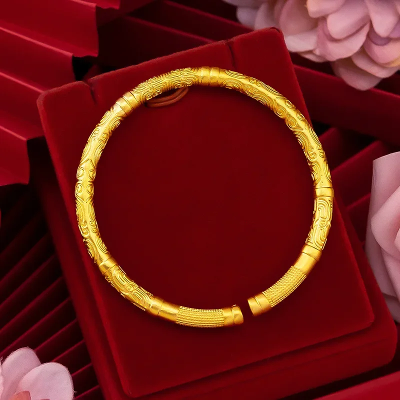 

9999 real gold 24K yellow gold Women's Ancient Pattern Bracelet Kuilong Bracelet