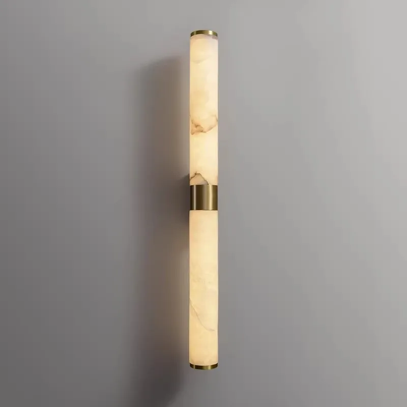 Spanish Natural Marble LED Wall Light Gold Copper Cylindrical Sconce For Hotel Parlor Dining Room Bedroom Dropshipping