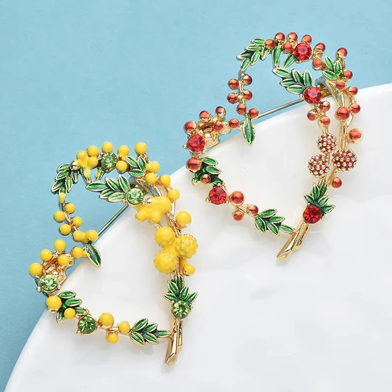 Mimosa broche lindos frutas coração broches para mulheres unissex 2 cores esmalte estilo francês amor festa escritório broche pinos presentes