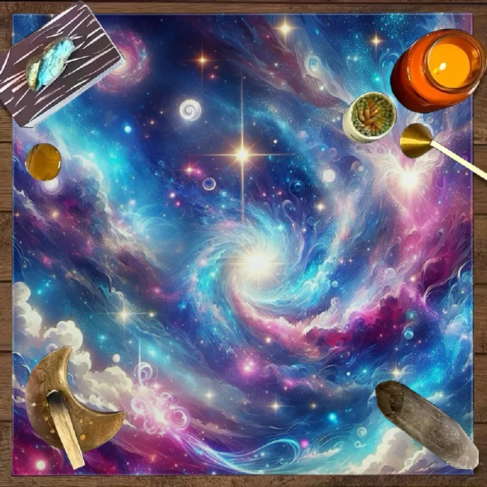 1pc Spiral Galaxy Colorful Nebula Vast Universe Printed Tarot Tablecloth, Card Mat, Furniture Protective Tablecloth
