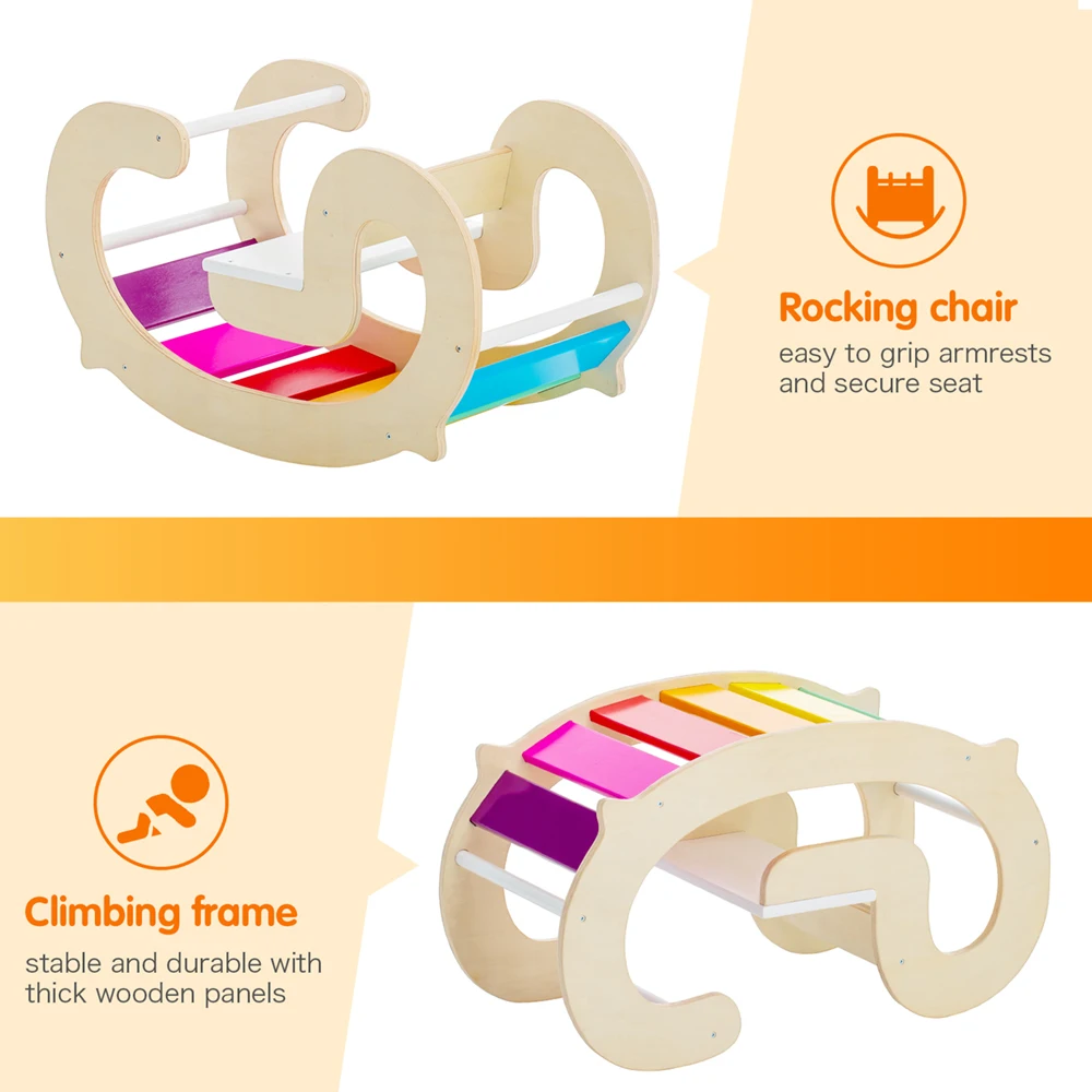 Balance Board Kindergarten Baby Climbing Interactive Early Teaching Interest Toys Wooden Children'S Rainbow Rocking Chair