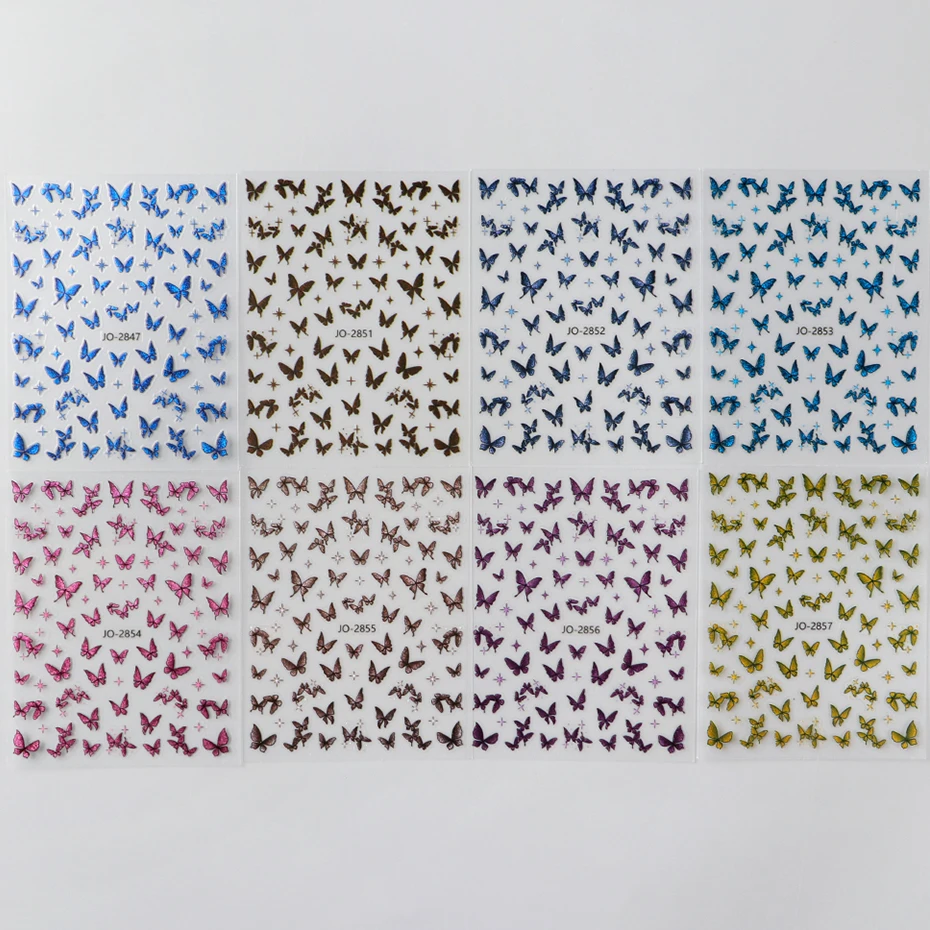 8 個 3D 光沢のある蝶ネイルステッカー マルチカラー蝶自己粘着ネイルアートデザインかわいい動物ネイルサロンデコレーション