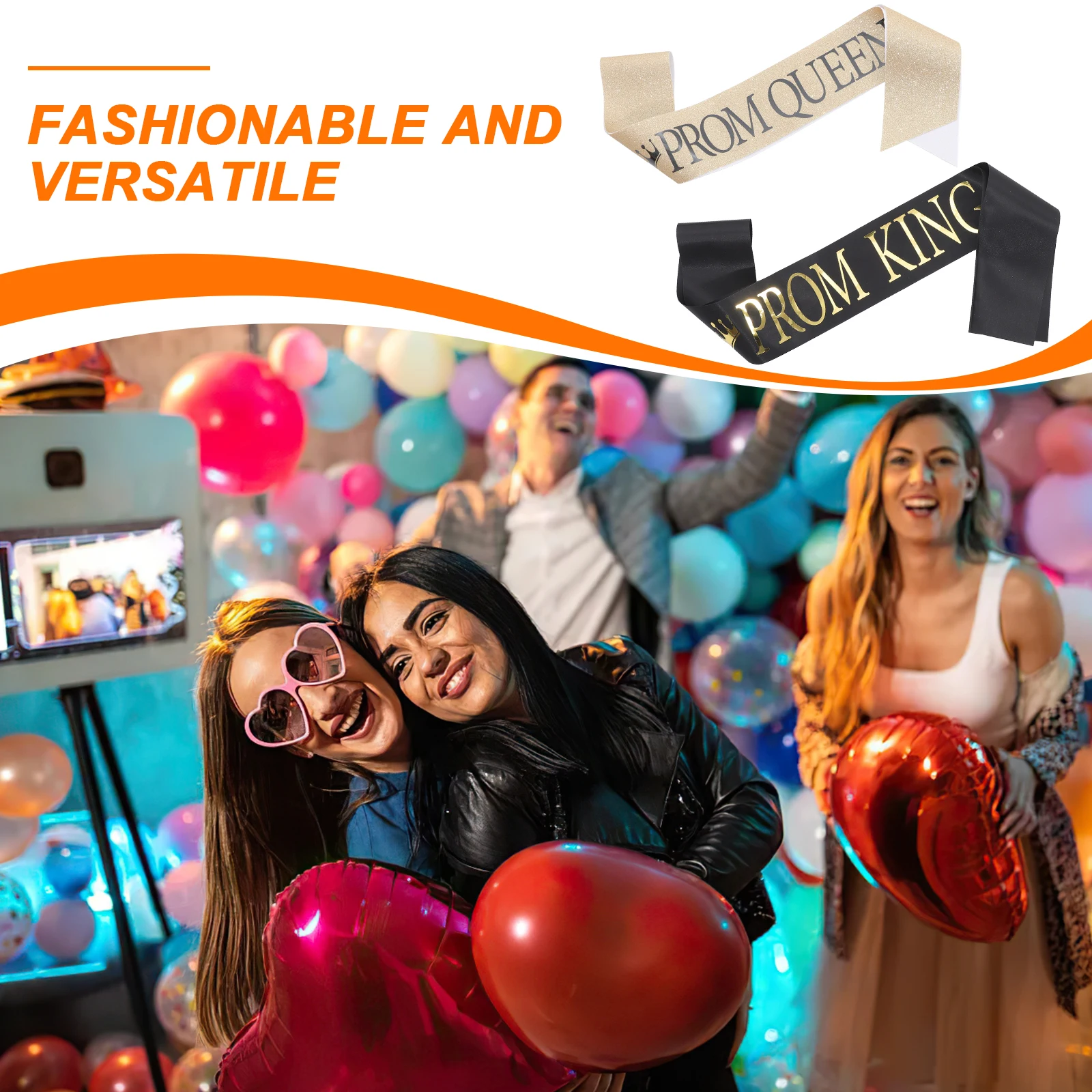 

2Pcs Prom Queen Sash and King Sash Graduation Party Sashes for Women Decorative Cloth Shoulder Strap Event Celebration Props