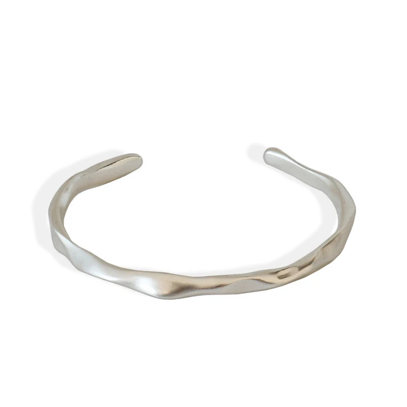 Easy to wear ins simple fashion irregular concave convex smooth surface S925 sterling silver bangle