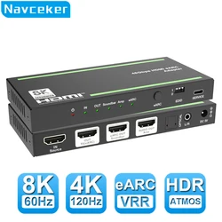 Navceke 4K 120Hz HDMI 2.1 eARC ekstraktor Audio 48 Gbps HDMI eARC rozdzielacz 8K 60Hz eARC konwerter do PS5 XBox X Sonos Soundbar