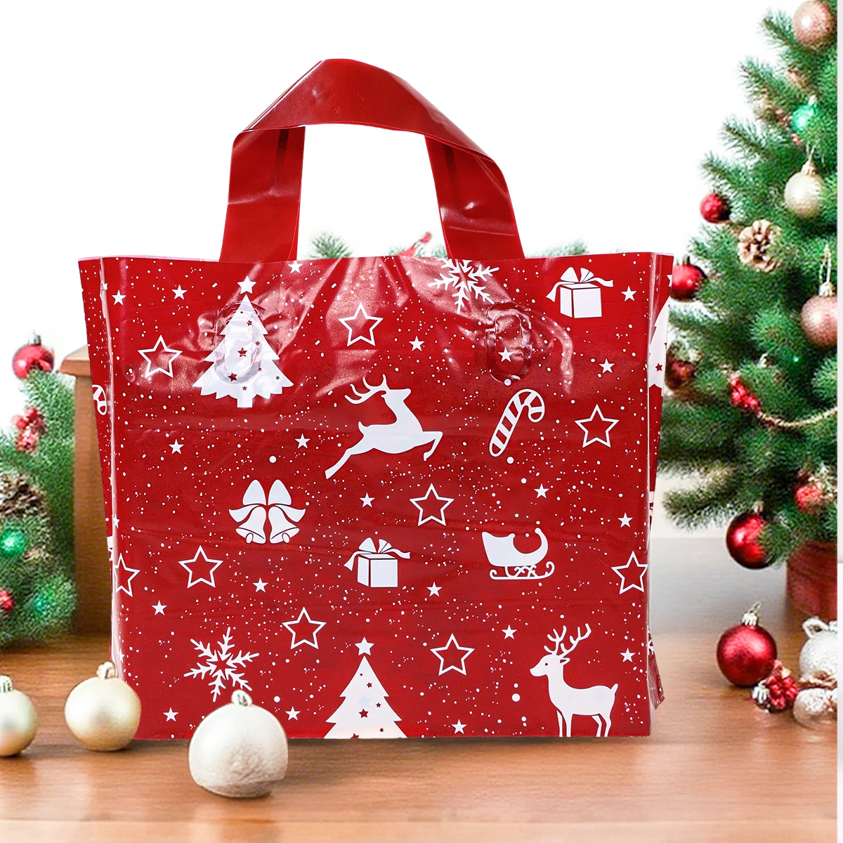 Weihnachten Schneeflocke Plastiktüte Frohe Weihnachten Dekoration für Zuhause 2025, Navidad Weihnachtsbaum Elch Geschenkverpackung Tasche Neujahr 2026