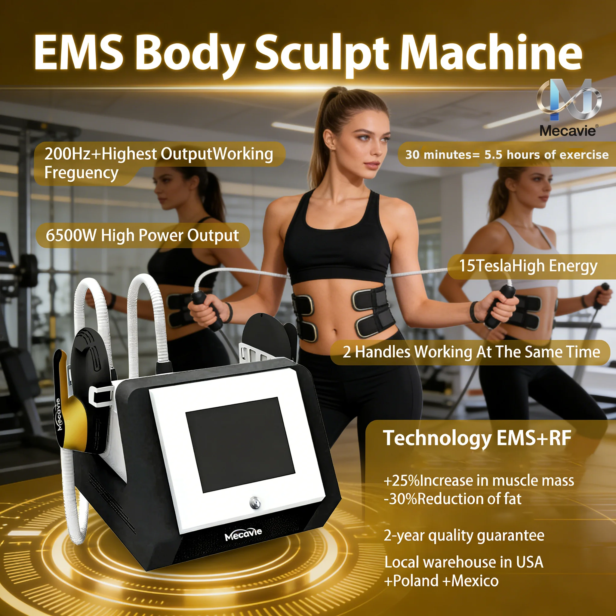 

Профессиональный аппарат Mecavie с 2 рукоятками для высокочастотного воздействия, для похудения, наращивания мышц, коррекции фигуры, EMS-устройство для удаления жира