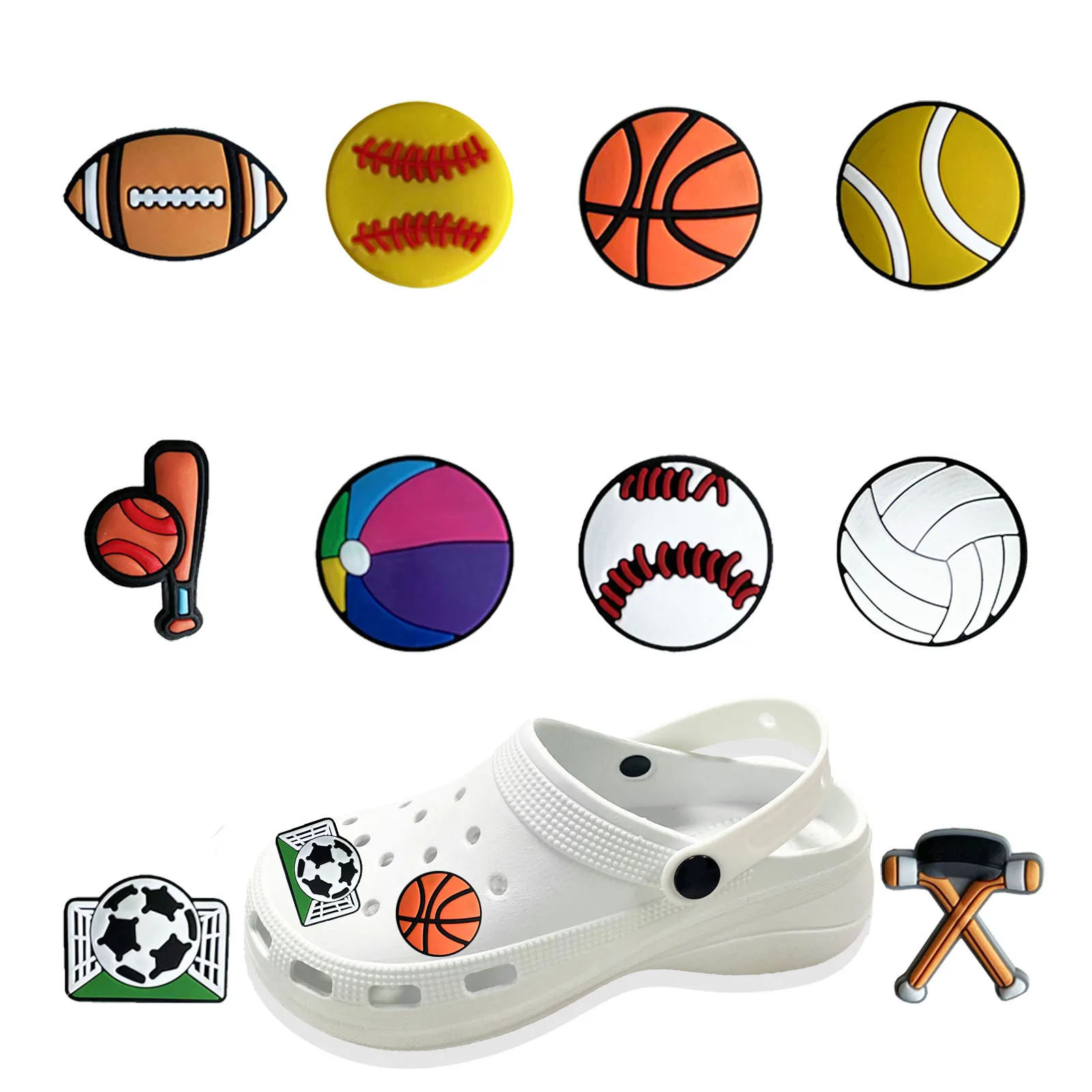 1-10pcs ball game Series Clog Shoe Charms for Women Men Middle East Style Shoe Decorations Pins Clog Buckles Accessories Party f