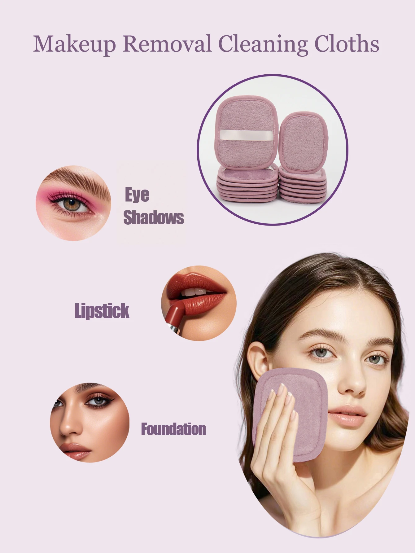 Makeup Remover Wipes + Cleaning Mesh Bag 7/14 Pieces, Reusable Makeup Remover Tools, Suitable for All Skin Types