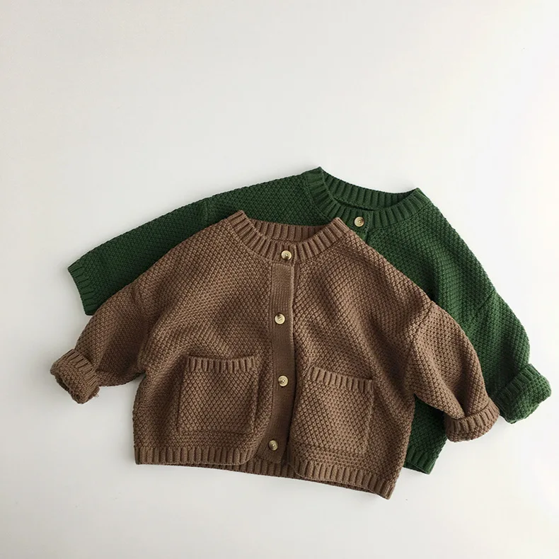 

2024 Autumn Winter Korean Style Children Clothes Solid Color Sweaters Toddlers Kids Knitted Cardigan Coats