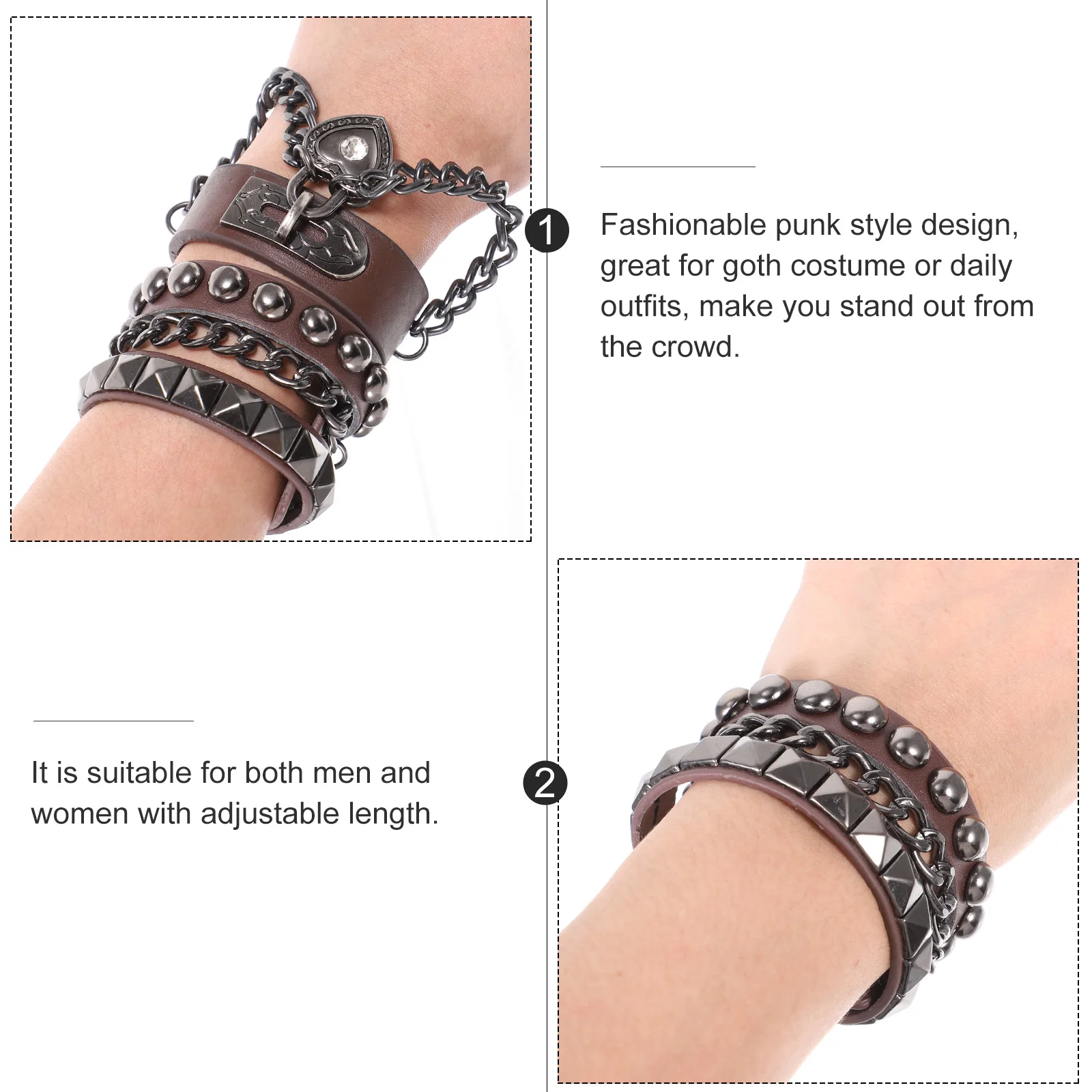 

Cuff Bracelet Gothic Punk Style Rivet Pendant Chain Adjustable Length Women Men Goth Accessories 80s Jewelry