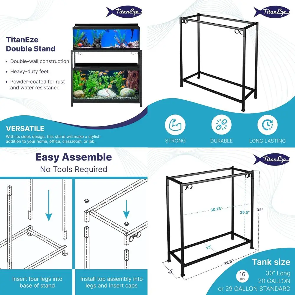 

Double-Tiered Aquarium Stand for 29 Gallon Tanks, Ideal for Fish and Birds, 32.5W x 32H x 13D