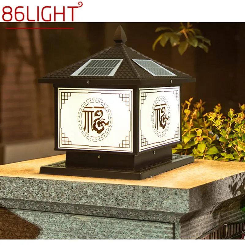 86LIGHT Outdoor Solar Post Lamps Vintage Chinese Pillar Lights LED Waterproof IP65 for Home Villa Courtyard Garden