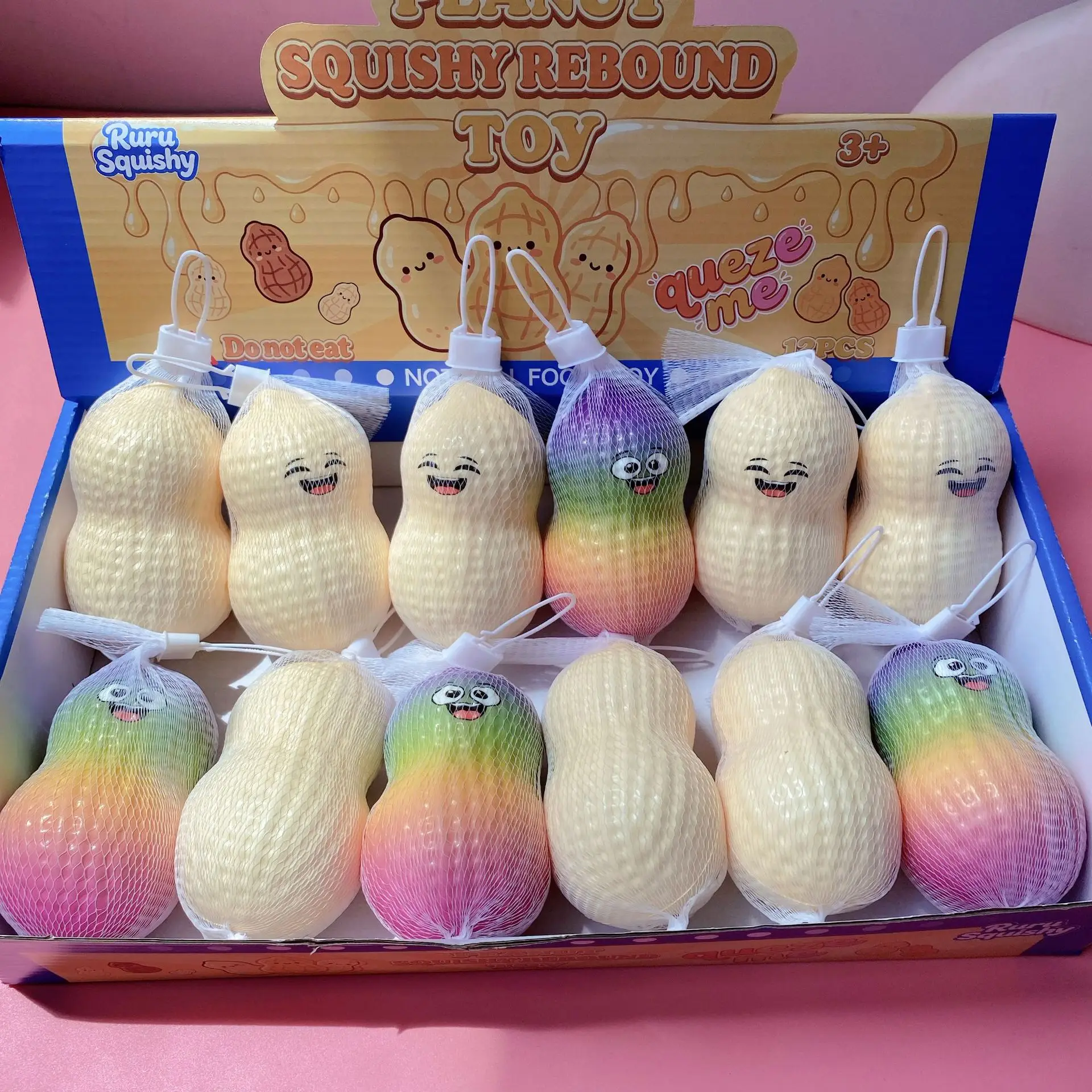 Jouet Squishy en PU Good Luck Peanut, texture boue, à remontée lente, anti-stress pour adultes, boîte mystère en gros