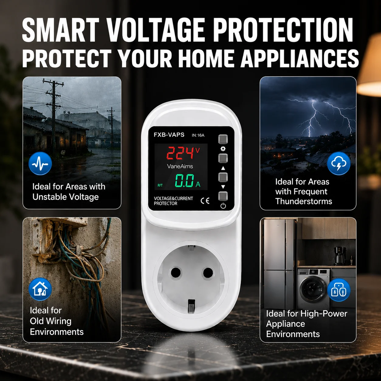 Automatic Voltage Current Protector Socket EU UK US South Africa Plug 16A AC220V Adjustable Over Under Voltage Protection Socket