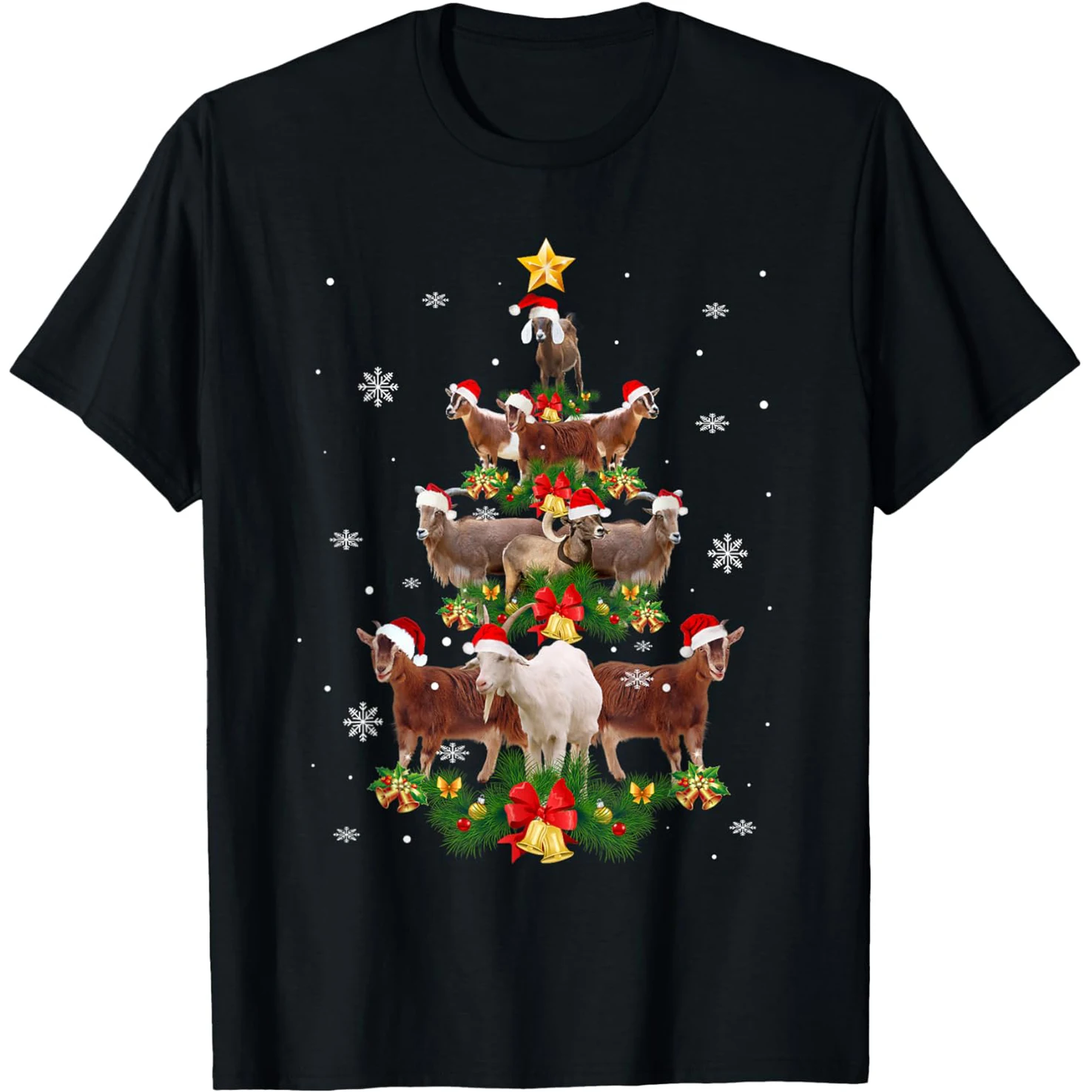 Ziegen-Weihnachtsbaum-Lichter Lustige Weihnachts-T-Shirts für Männer und Frauen Baumwolle Humor Streetwear T-Shirt Kurzarm Unisex Lockere Kleidung – Detail 2